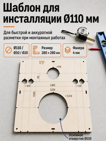 Wood Products Шаблон для инсталляции унитаза 110 мм, кондуктор