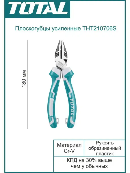 TOTAL. Плоскогубцы пассатижи усиленные 180 мм