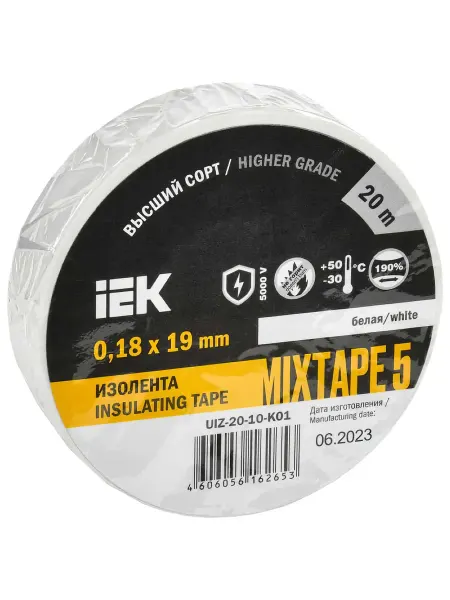 Изолента ПВХ 19мм белая 20м IEK ИЭК UIZ-20-10-K01 9820854
