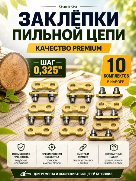 GaminGo Заклепки пильной цепи 0,325 шаг 10 комплект