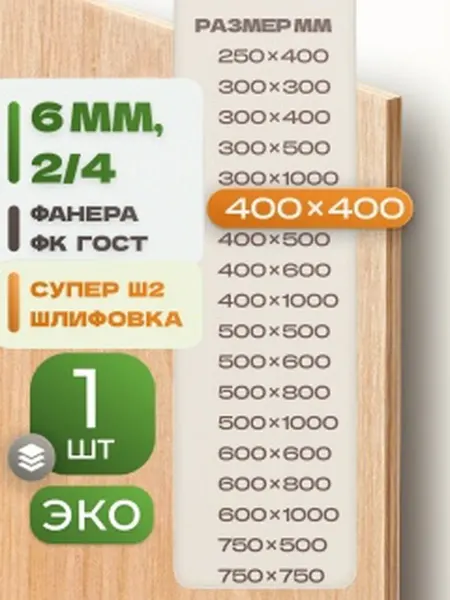 ВолгаФанерный Завод Фанера ФК 400х400 6 мм 1 лист Сорт 2 4 строительная Ш2