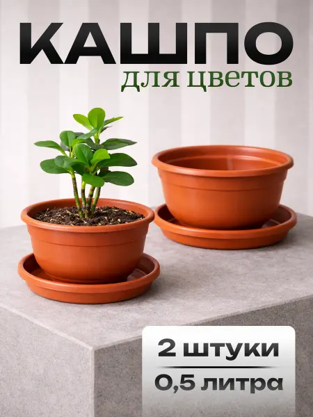 Кашпо для цветов 0,5л набор 2 штуки с дренажными отверстиями