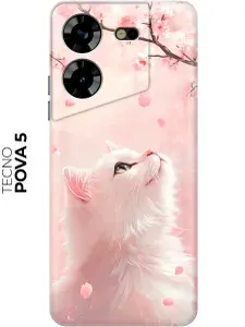 Силиконовый чехол на Tecno Pova 5 с принтом "Котик под сакурой"