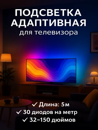 Адаптивная RGB светодиодная лента 5 метров для всех размеров телевизоров