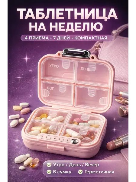 Adms2 Таблетница на неделю компактная органайзер для витаминов
