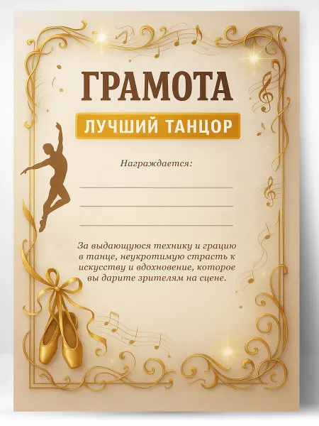 ЛАБОРАТОРИЯ ДЕТСТВА Грамота подарочная - диплом лучший танцор