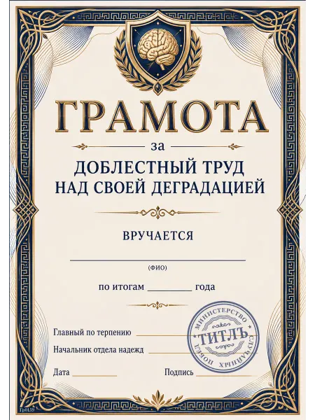 ТИТЛЪ Подарочная грамота с юмором для друга