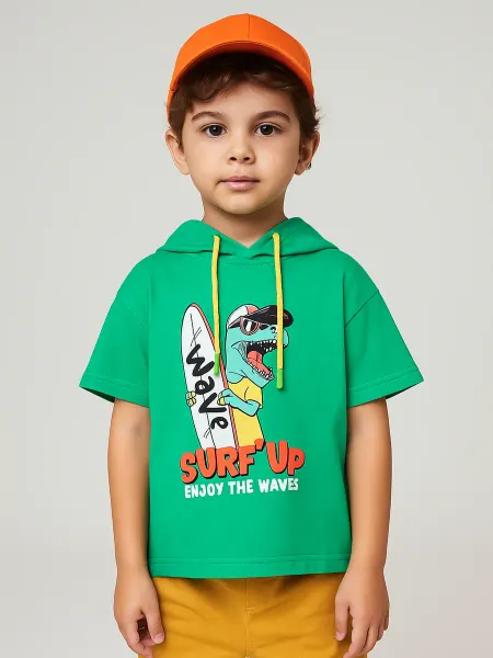 KariKids Футболка детская оверсайз зеленая с капюшоном