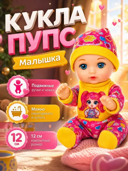 Карапуз Кукла пупс развивающая baby с одеждой 12 см