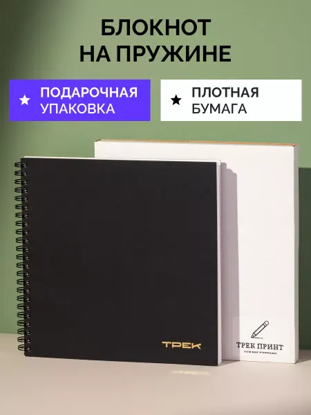 ТРЕК ПРИНТ Черный скетчбук блокнот на пружине
