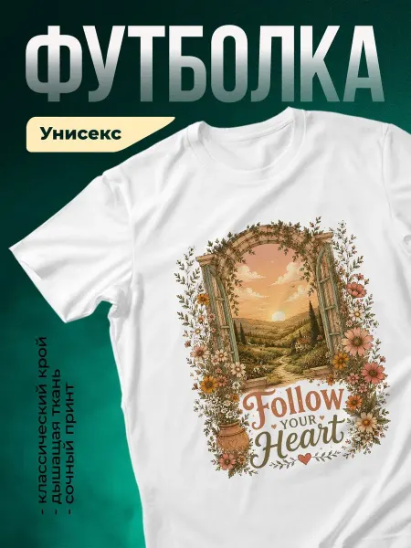 КлассныеШтучки Футболка белая цветочный принт романтика закат подарок