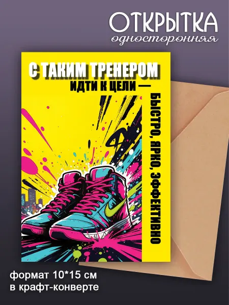 Открытка тренеру и конверт для подарка