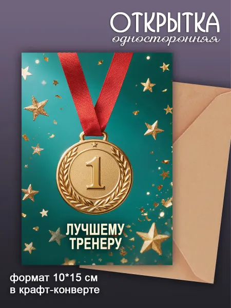 Открытка лучшему тренеру с медалью