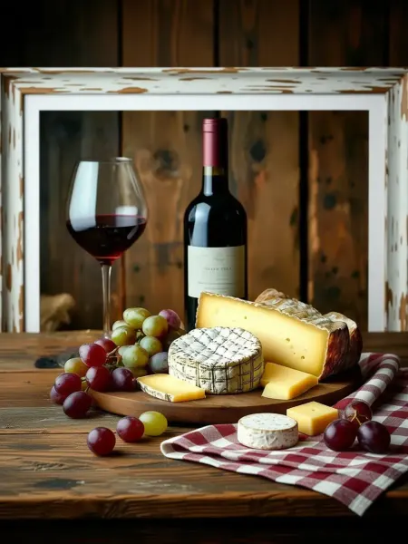 Креатив С Картина на холсте "Вино и сыр" Декор для кухни и кафе 30x30