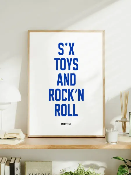 Мотивационный постер с надписью "S*x Toys And Rock’n’roll"