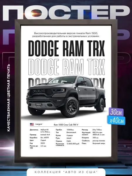 Автомобильный постер на стену Dodge RAM TRX