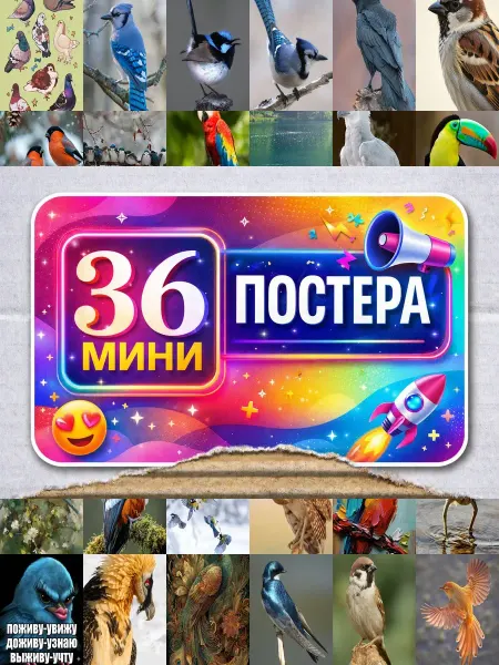 BUCHIBU Минипостеры 36 шт птицы