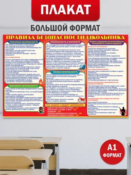ТМ праздник Плакат правила безопасности школьника А1 оформление класса