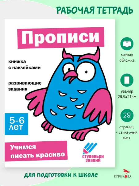 Издательство Стрекоза Рабочая тетрадь "Прописи" 5-6 лет. Ступеньки знаний