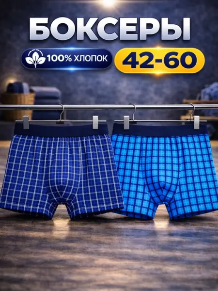 Трусы мужские боксеры, хлопок 95% эластичный 5%, набор 2 шт, дышащие, классическая посадка