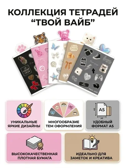 Комплект тетрадей ФЕНИКС+ 48 л, клетка, 5 шт, Стикеры А5+