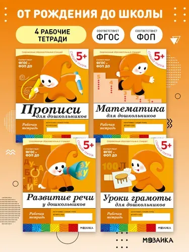 Рабочие тетради для обучения детей 5-6 лет. Для дошкольников. Подготовка к школе. От Рождения До Школы. 5+. Соответствует ФГОС и ФОП | Денисова Дарья, Дорожин Юрий