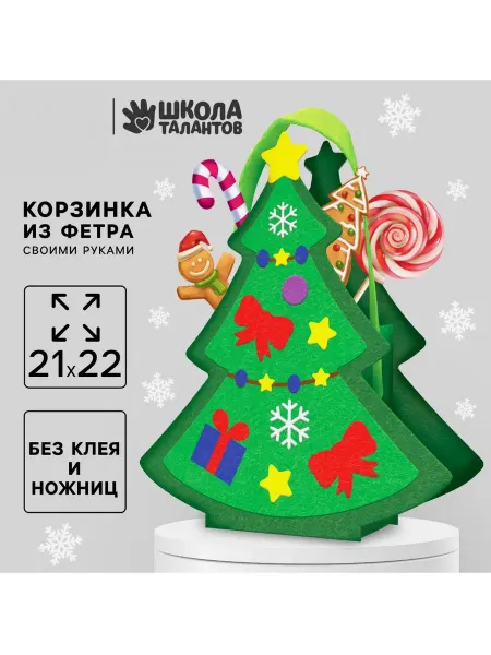 Школа талантов Новогодняя поделка корзинка из фетра Ёлочка