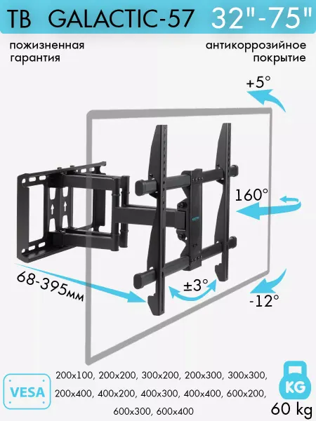Kromax Кронштейн для телевизора 32"-75" настенный GALACTIC-57
