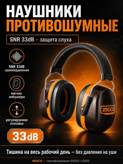 Наушники противошумные INGCO HEM3328 SNR 33дБ защита слуха для стройки и мастерской