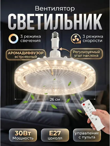 Quivlox Люстра с вентилятором на потолок с пультом и ароматизатор