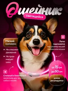 Светящийся ошейник для собак, розовый 50 см