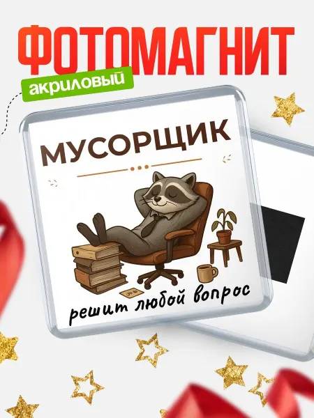 КлассныеШтучки Магнит енот Мусорщик специалист прикольный подарок коллеге