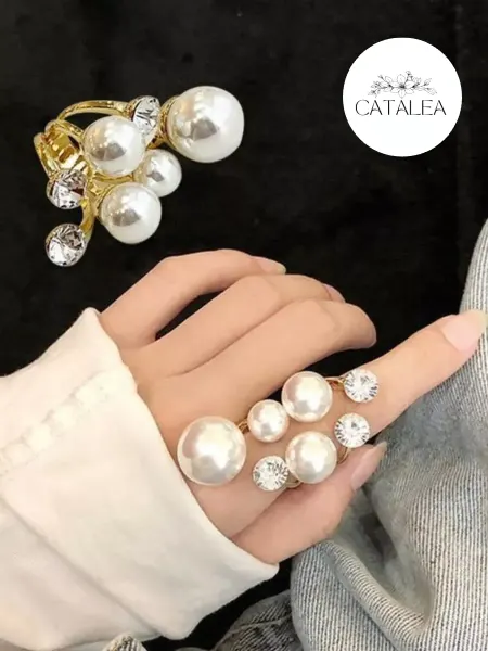CATALEA jewelry Кольцо с кристаллами, кольцо с жемчугом, бижутерия