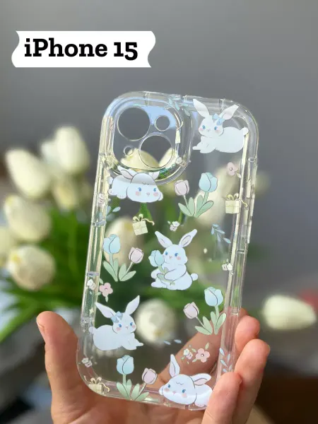 Aksel Brand Чехол на iphone 15 прозрачный с принтом кроликов