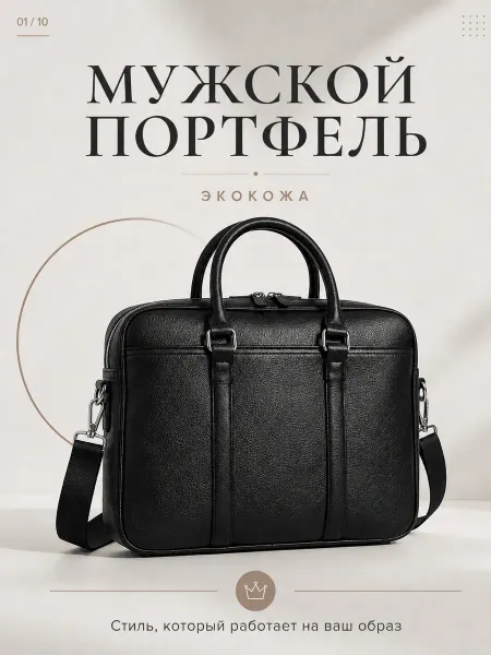 FAUSTINI Портфель из экокожи черный для ноутбука А4