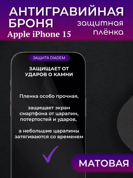 Diadem Защитная антигравийная пленка на экран iPhone 15