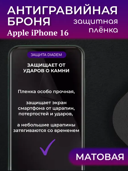 Diadem Защитная антигравийная пленка на экран iPhone 16