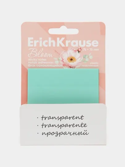 Блок самоклеящийся пластиковый ErichKrause PastelBloom, 75*75 мм, 50 листов, ассорти 61580