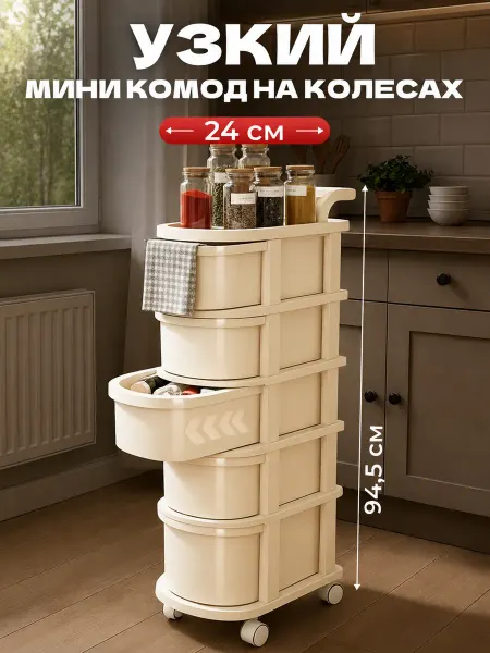 Rombilux Комод пластиковый с выдвижными ящиками на колесиках