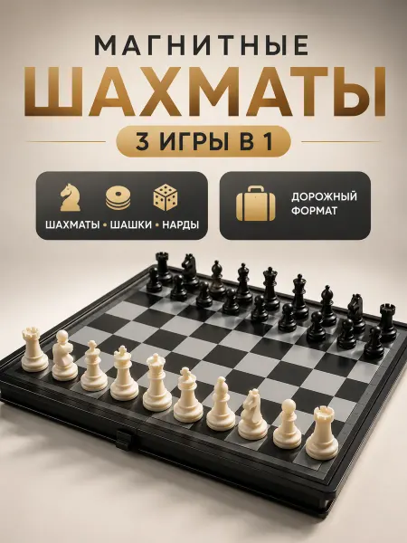 ZHORYA Магнитные шахматы, шашки, нарды для детей 3 в 1