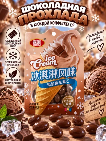 Jelly Belly Жевательные конфеты Xicai со вкусом шоколадного мороженого