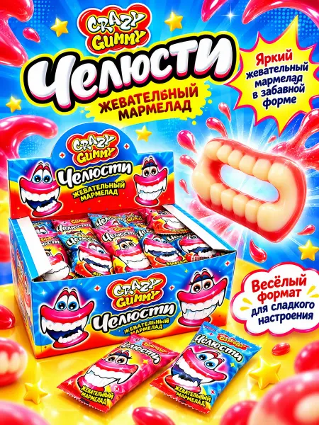 Канди клаб Мармелад жевательный Crazy Gummy Челюсти, блок