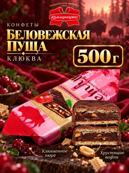 Коммунарка Конфеты с клюквенным пюре и арахисом, 500 гр
