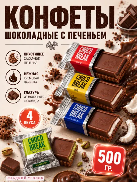Конфеты шоколадные с печеньем Чоко Брейк Ассорти 500 гр