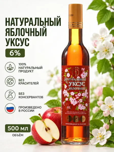 СП Мирный Уксус яблочный натуральный, 6%, 500 мл соус
