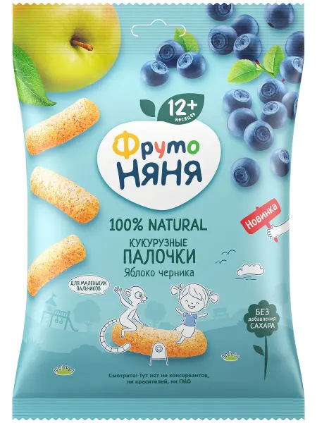 Палочки кукурузные ФрутоНяня яблоко черника с 12 мес, 20 г