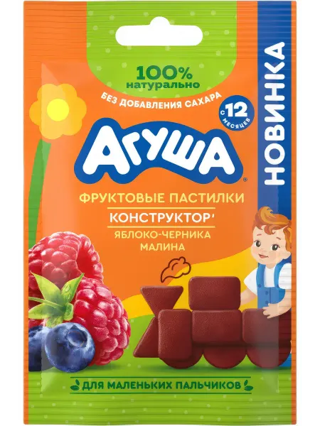 Агуша Пастилки фруктовые с яблоком черникой и малиной, 12г