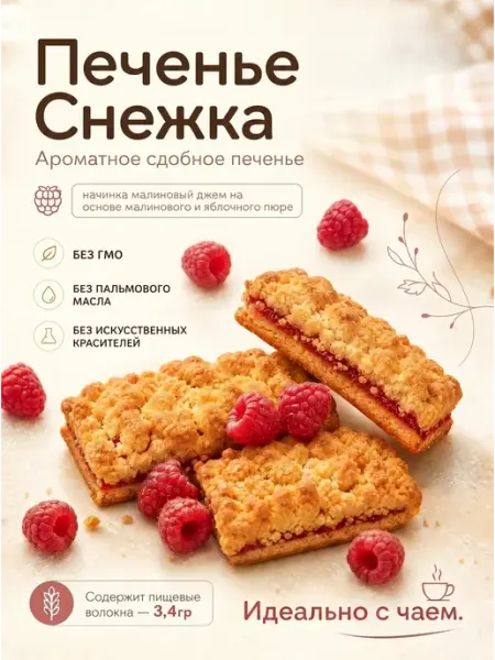 Ивинушкины сласти Печенье "Снежка" с малиновым джемом,200гр