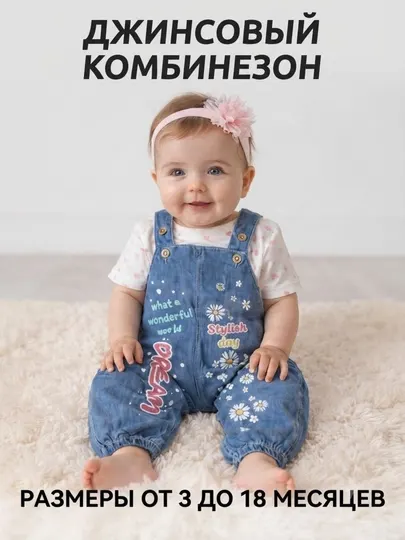 Детский комплект, состоящий из джинсового комбинезона, джинсовый боди