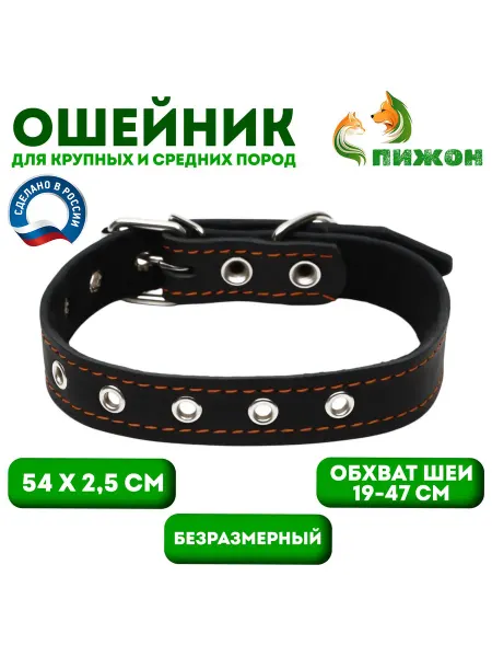 Ошейник кожаный на синтепоне, безразмерный, 54 х 2,5 см, ОШ